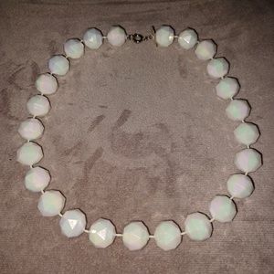 Vintage Made In Austria White Iridescent Faceted Bead Necklace